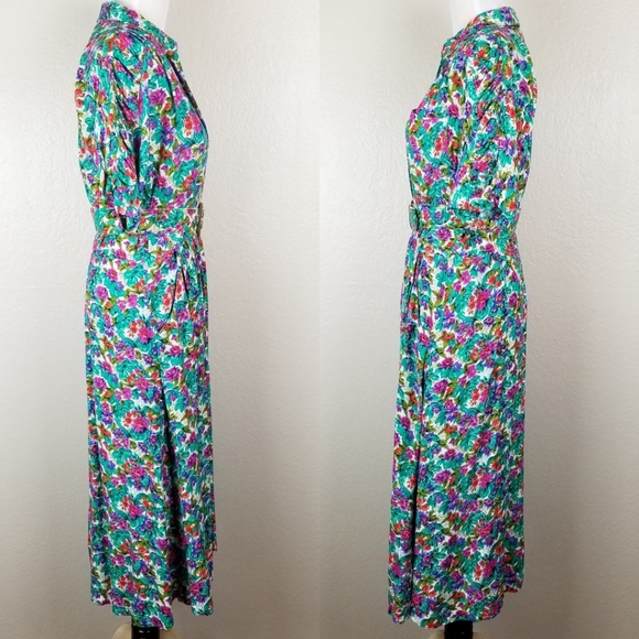 Vintage Tareti Floral Dress with Belt Medium - Picture 3 of 10